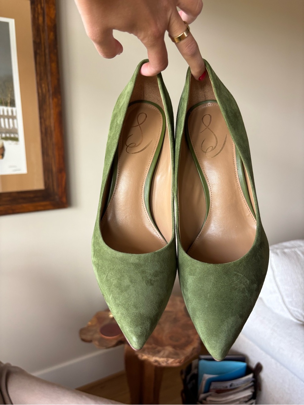 Sam Edelman Women's Hazel Green Suede Pointed Toe Pump - Picture 7 of 11